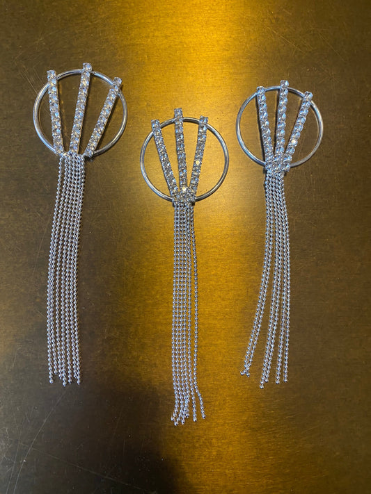 Rhinestone diamanté buckle, ball tassel detail, ball fringe diamanté buckle, Silver, Ring Buckle