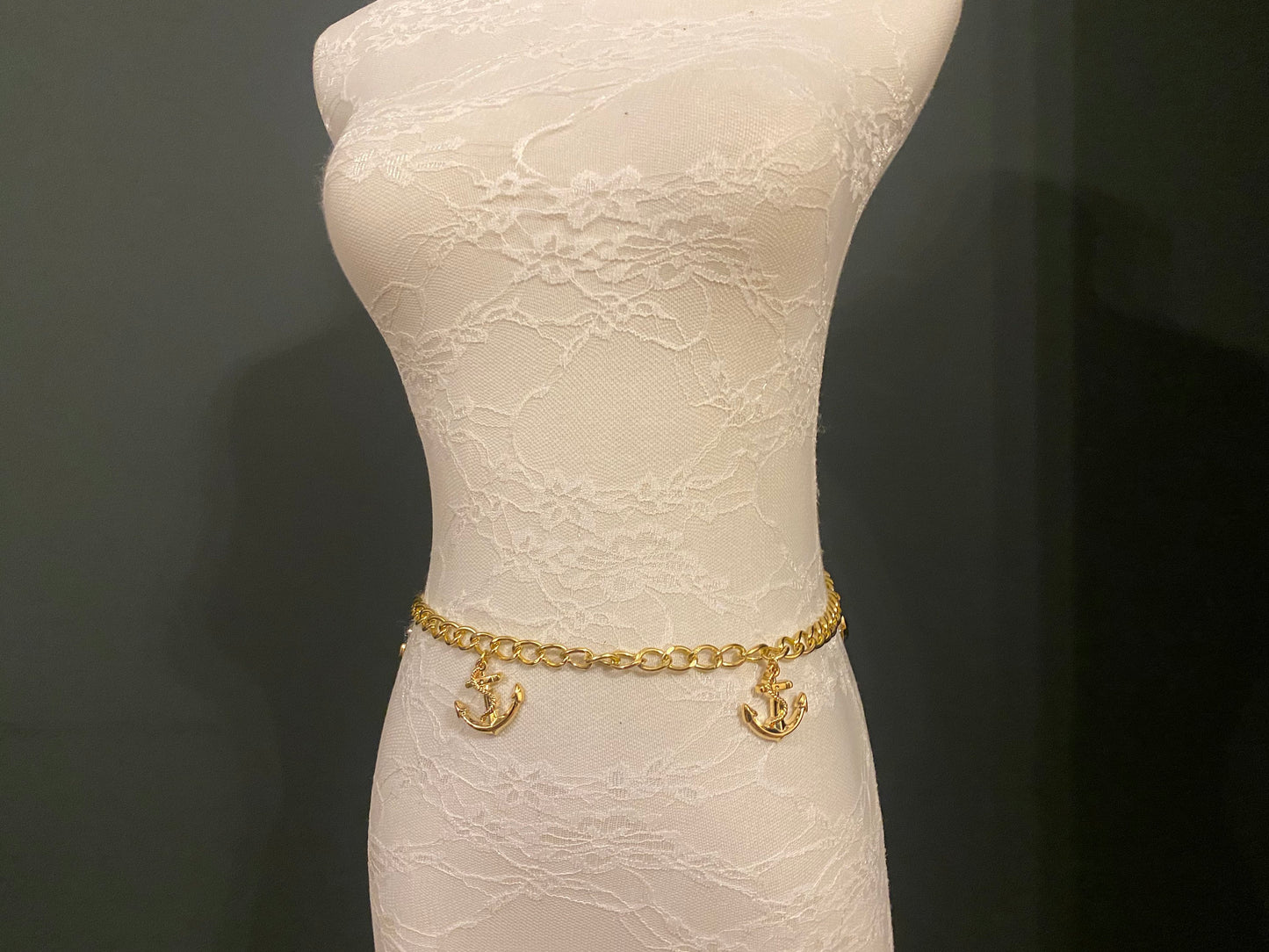Gold Chain Belt with Anchor Pendants – Handmade to Measure 18–60 Inch Waist