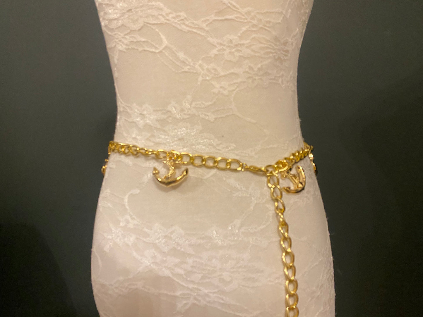 Gold Chain Belt with Anchor Pendants – Handmade to Measure 18–60 Inch Waist