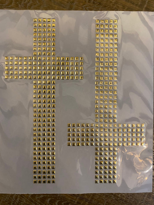 2pcs Stud Hotfix. Iron on Studdes Motif, Gold Cross, 34cmx16cm, T-Shirts, Tops, Jumpers