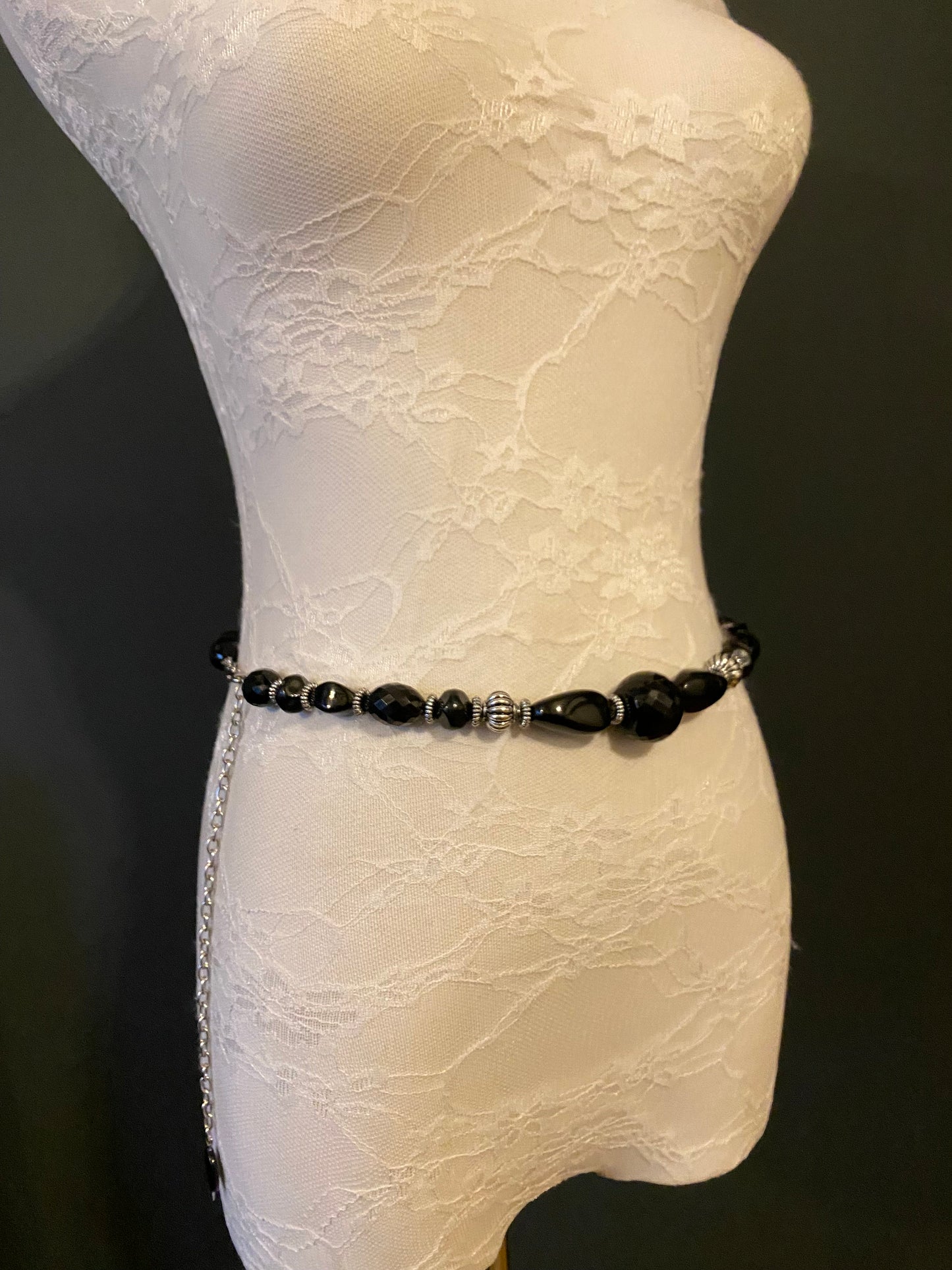 X-long Belt, Bead Belt, Black, Silver, Elegant Bead Belt, Fashionable Belt, FAN Design