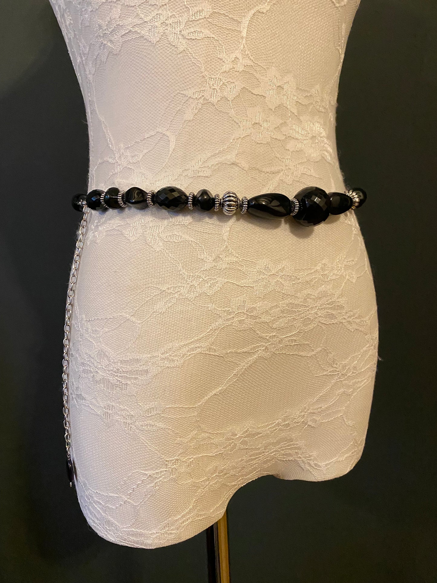 X-long Belt, Bead Belt, Black, Silver, Elegant Bead Belt, Fashionable Belt, FAN Design