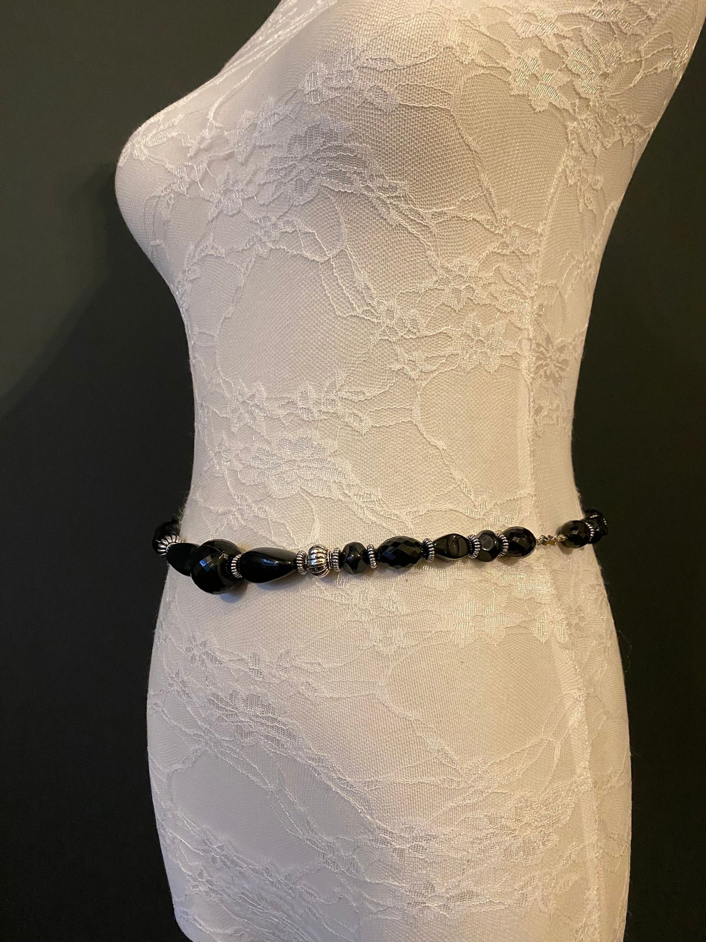 X-long Belt, Bead Belt, Black, Silver, Elegant Bead Belt, Fashionable Belt, FAN Design