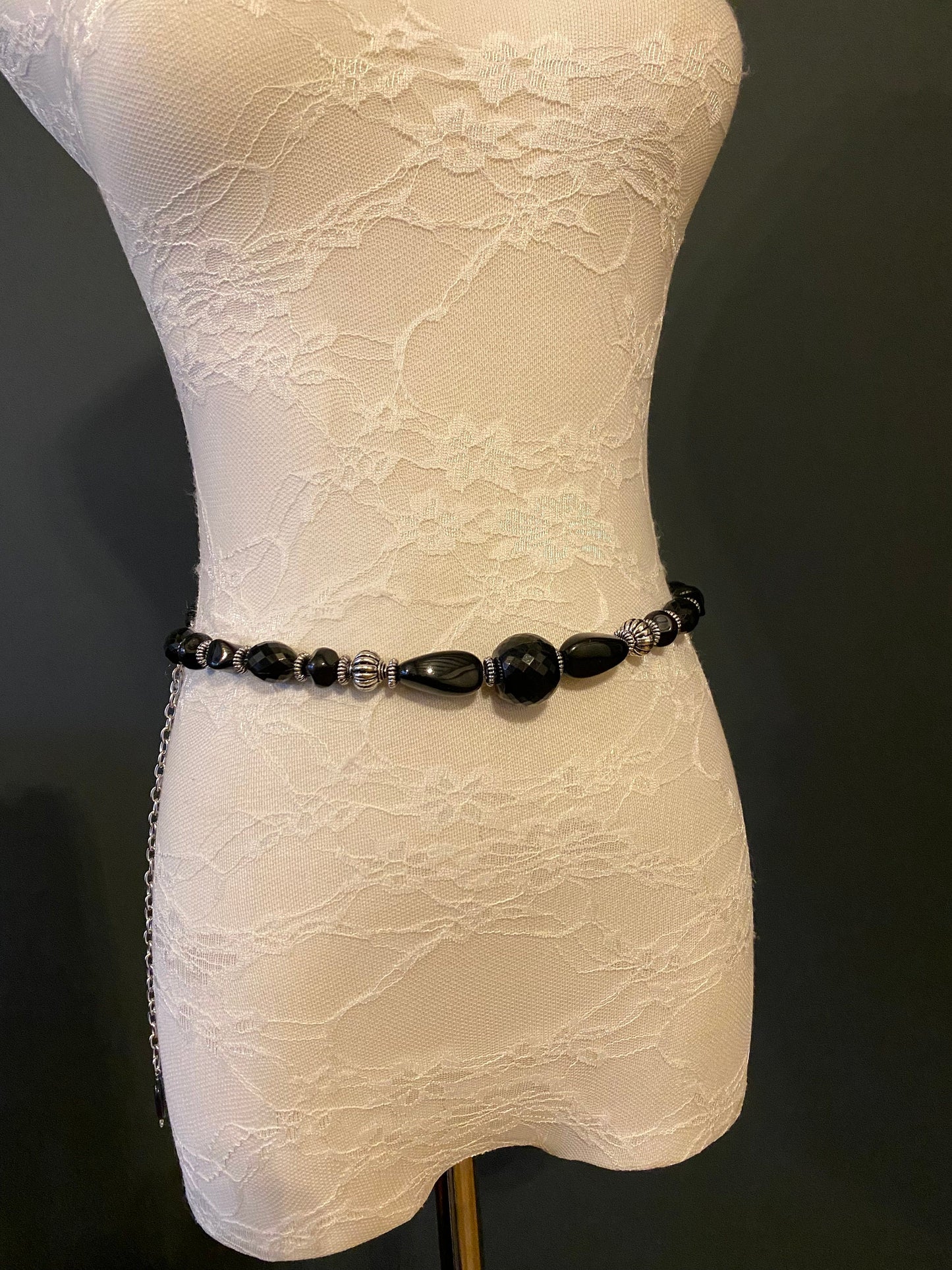 X-long Belt, Bead Belt, Black, Silver, Elegant Bead Belt, Fashionable Belt, FAN Design