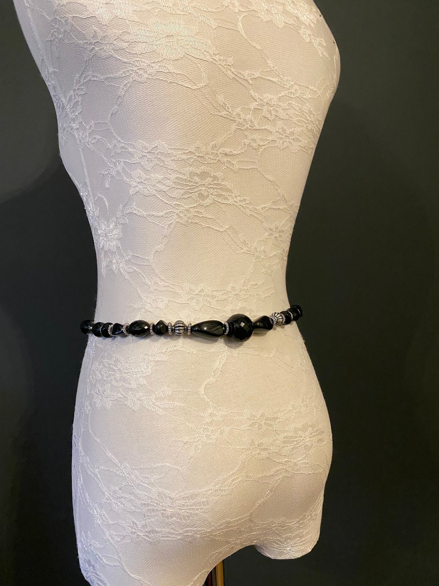 X-long Belt, Bead Belt, Black, Silver, Elegant Bead Belt, Fashionable Belt, FAN Design