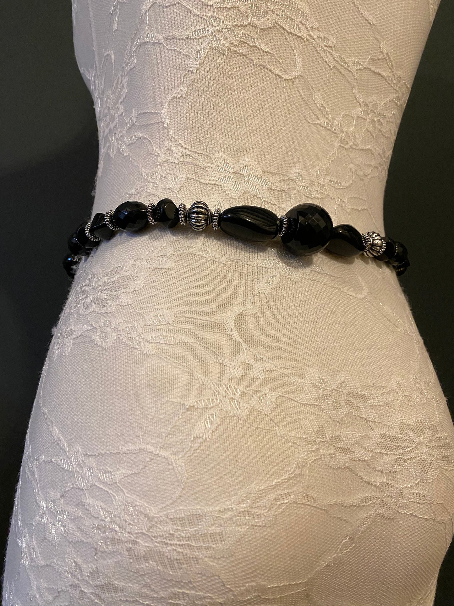 X-long Belt, Bead Belt, Black, Silver, Elegant Bead Belt, Fashionable Belt, FAN Design