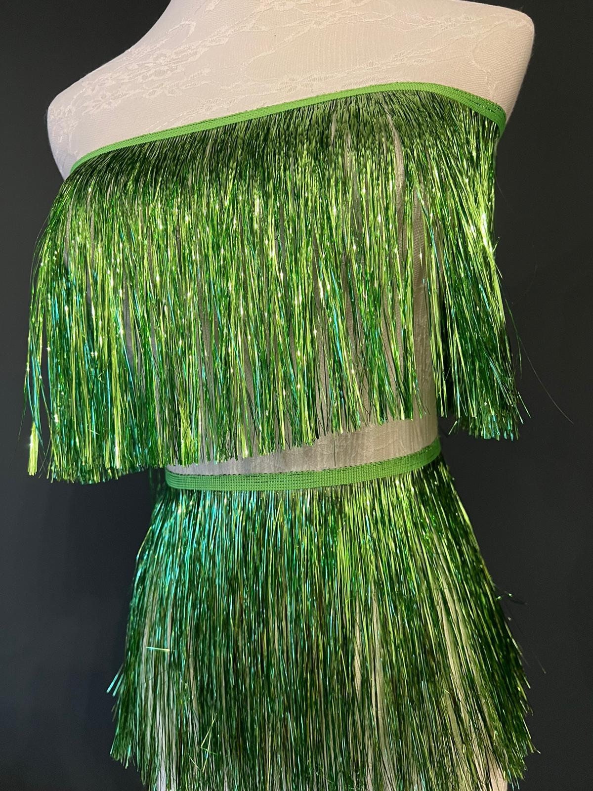 8” Wide Fringe, 17 Colours, Tinsel Fringe, Tassel Fringe, Dance Costume Trimming, Clothing, Crafting, High Quality, Apple Green