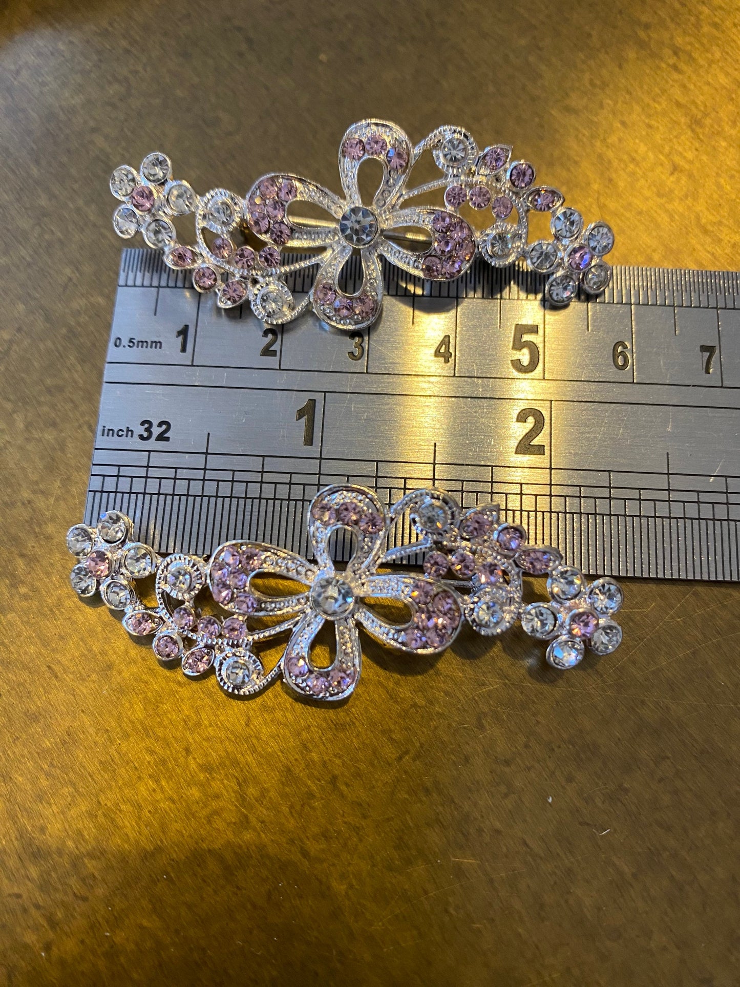 Pink Rhinestone Floral Brooch, Colourful Pin (6cm)