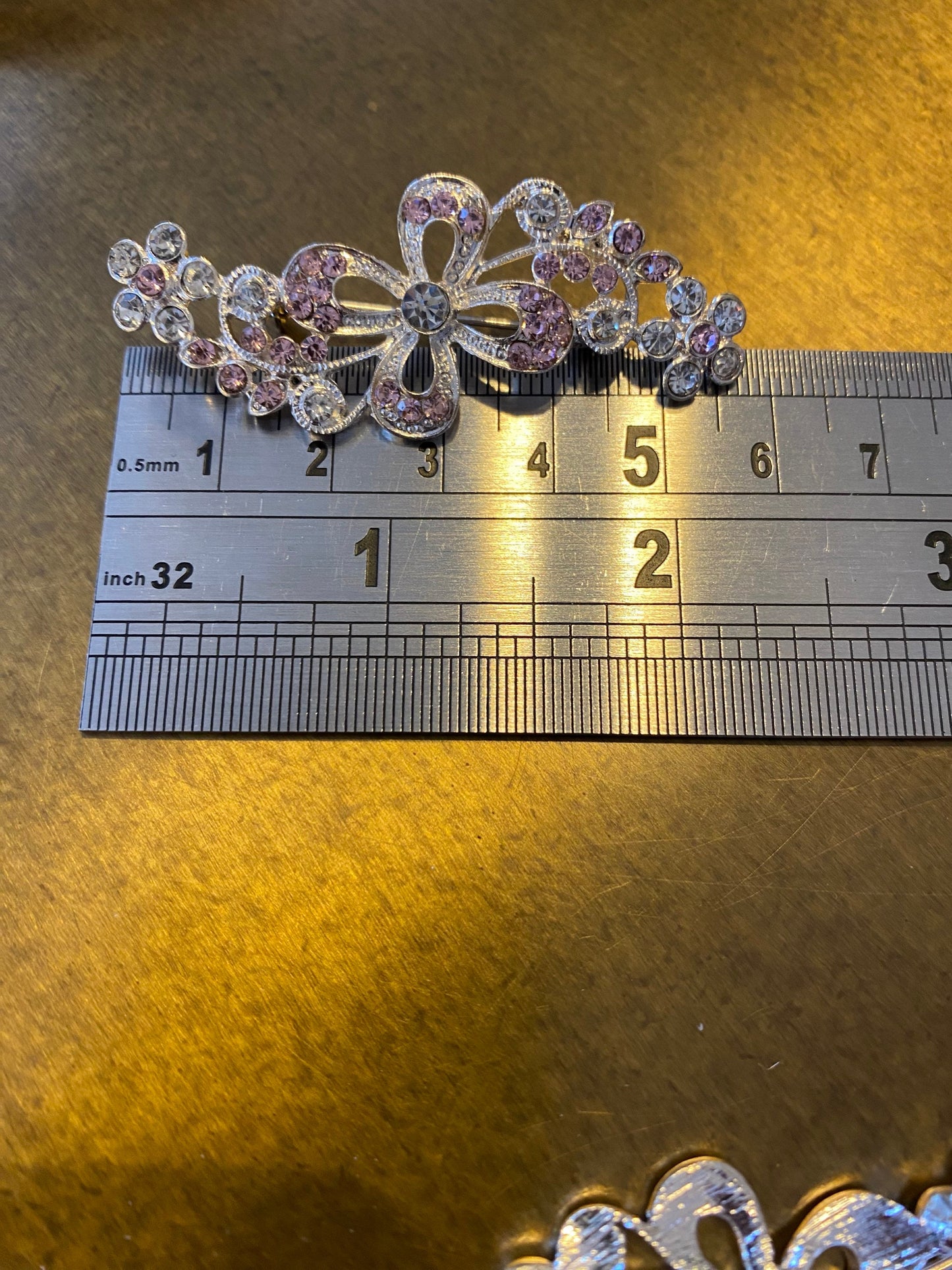 Pink Rhinestone Floral Brooch, Colourful Pin (6cm)