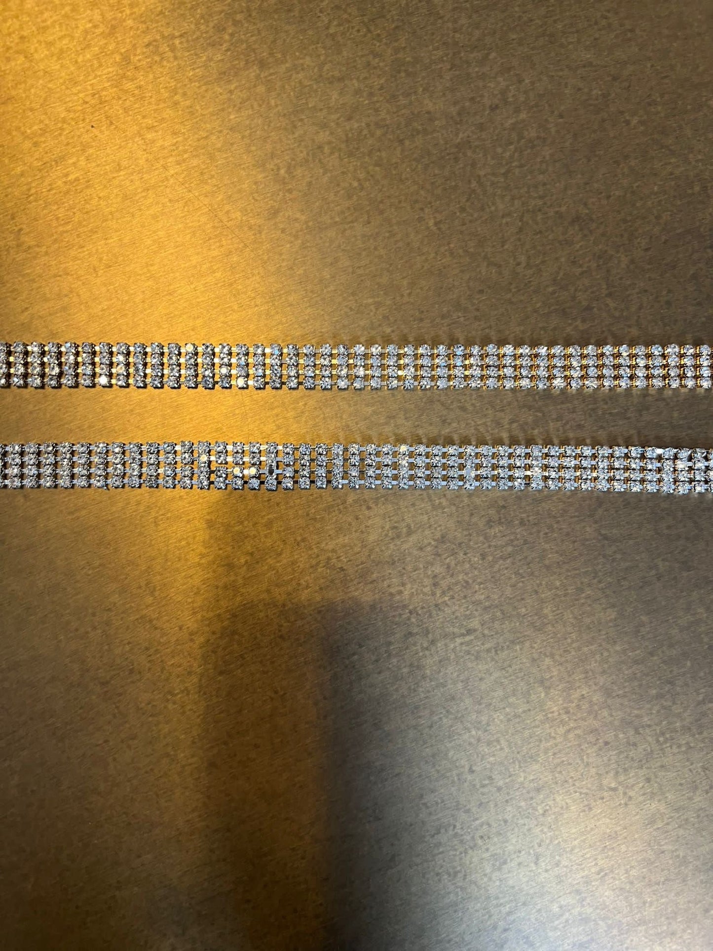 Rhinestone Chain, 4 Row Diamanté Chain, Flexible, Sew on Chain, Bridal, Crafts, Clothing, Silver, Gold, Irridecsecnt Stones