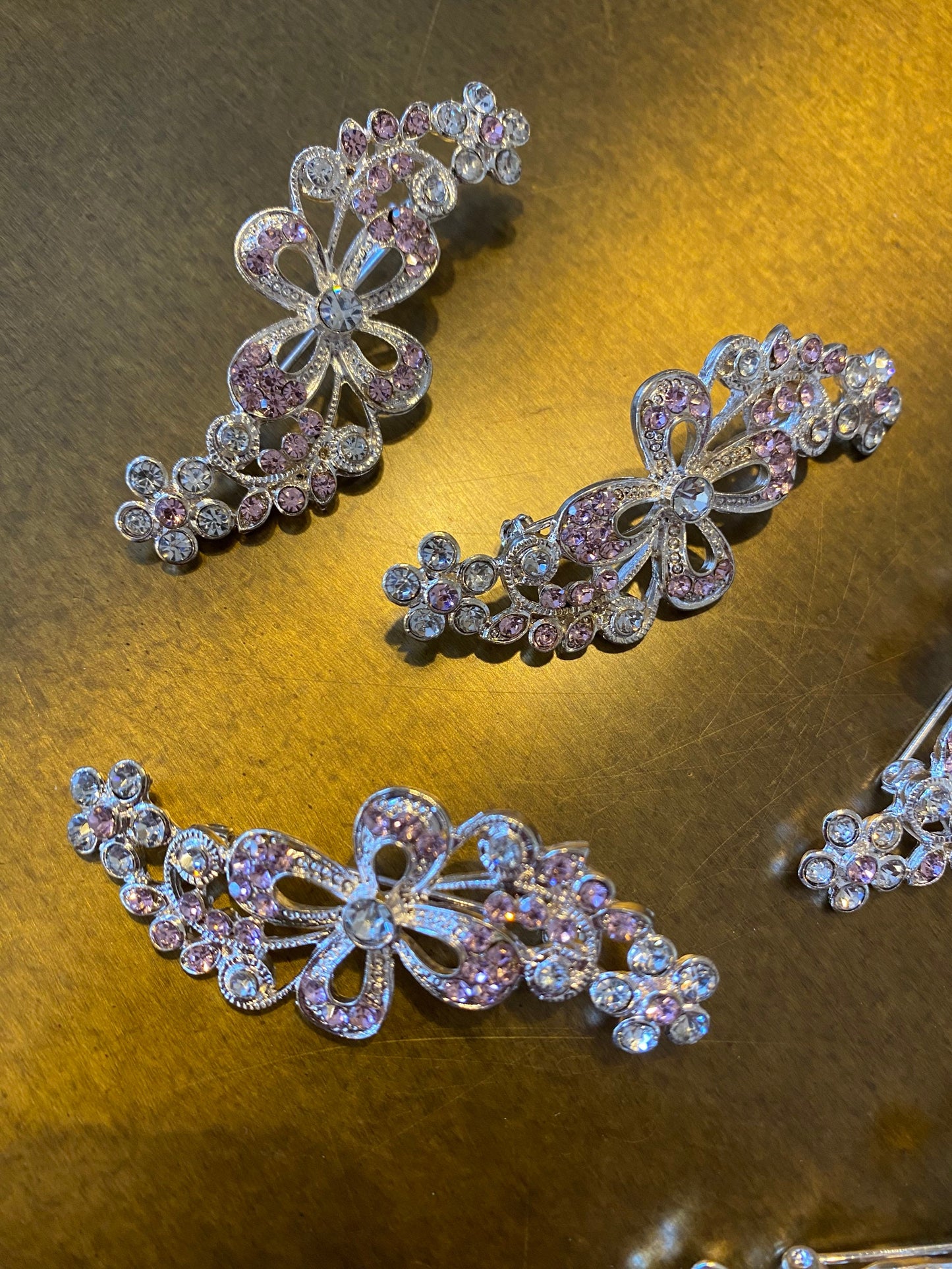 Pink Rhinestone Floral Brooch, Colourful Pin (6cm)