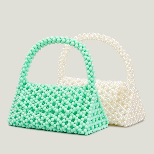 Crystal Bead Handbag, Beaded Handbag, Cream, Green, Pearls