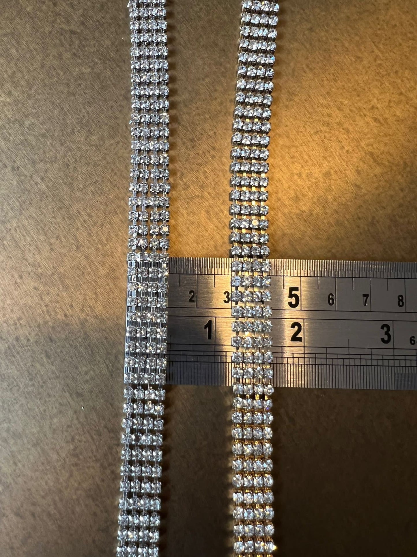 Rhinestone Chain, 4 Row Diamanté Chain, Flexible, Sew on Chain, Bridal, Crafts, Clothing, Silver, Gold, Irridecsecnt Stones