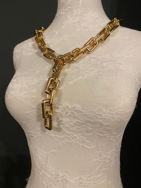 Rose Gold Necklace, Chain Link Necklace, Plastic Gold Rectangle Link Nekclace, Oversized Necklace, Lightweight Necklace, Made to Sizes