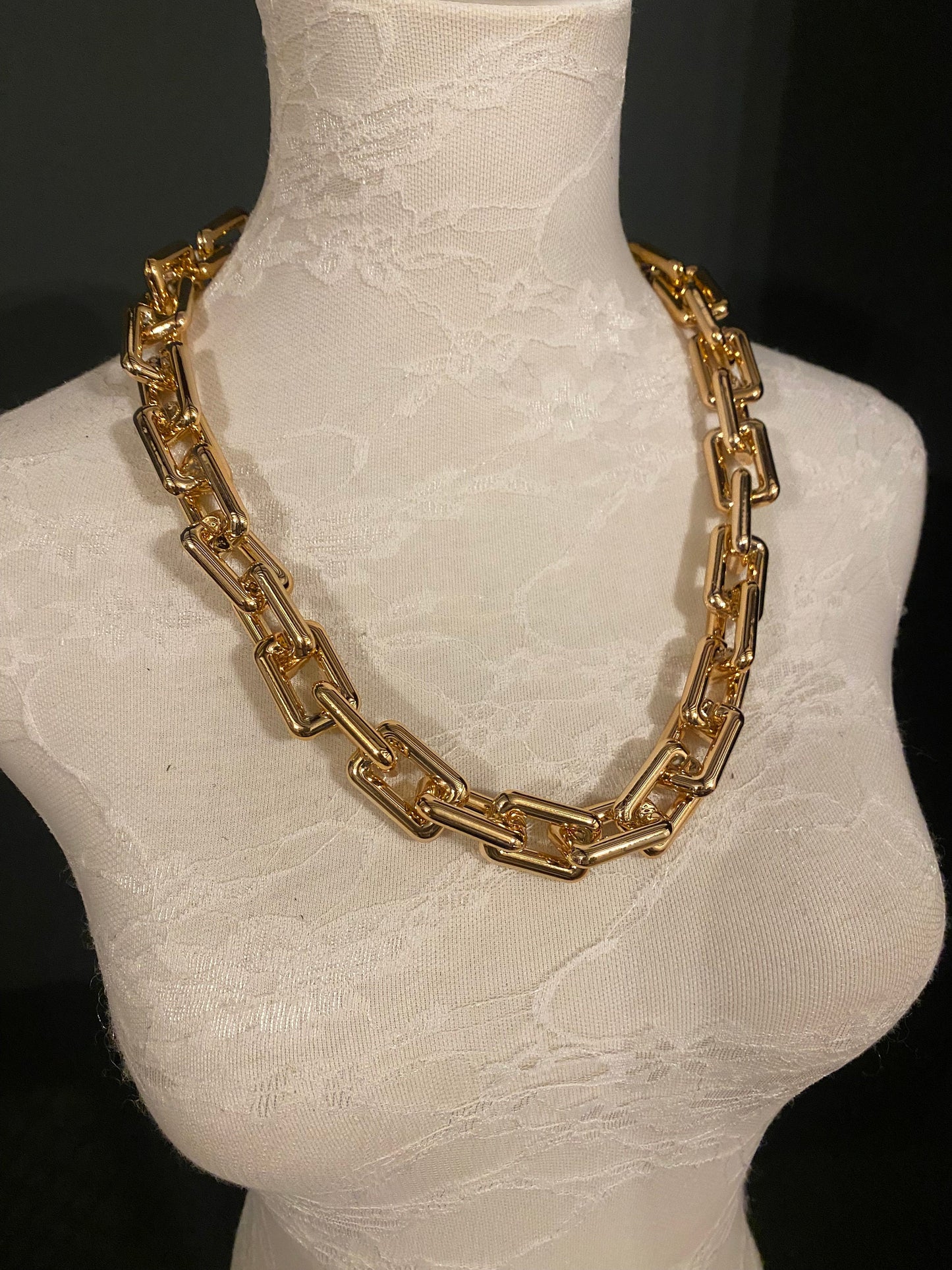 Rose Gold Chain Link Necklace, Chunky Rectangle, Lightweight