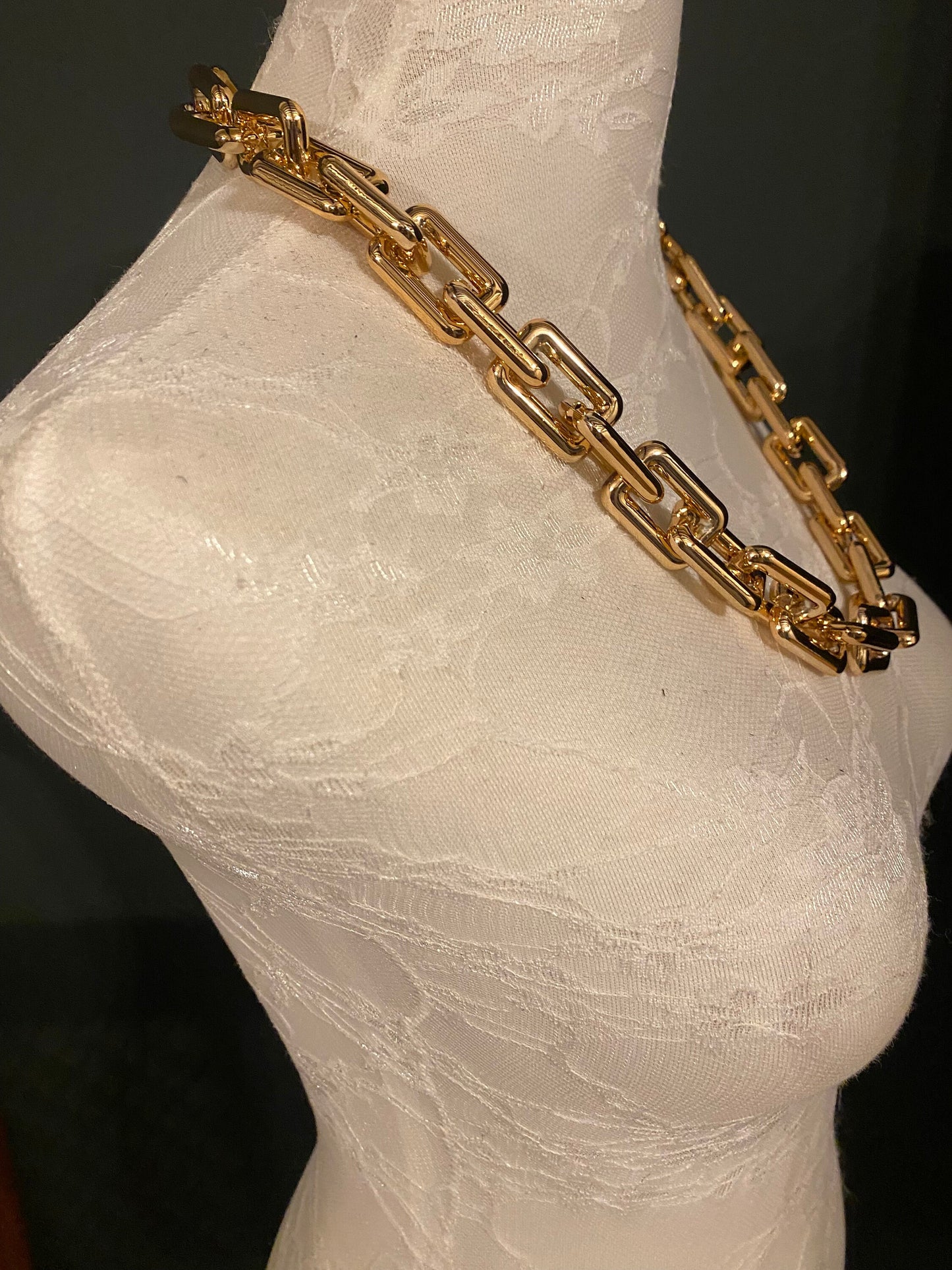 Rose Gold Chain Link Necklace, Chunky Rectangle, Lightweight