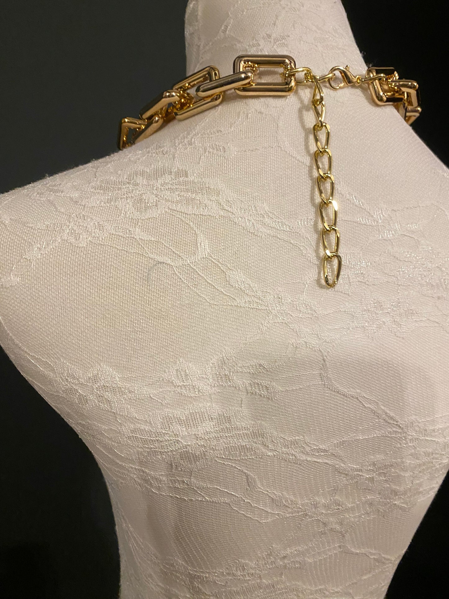 Rose Gold Chain Link Necklace, Chunky Rectangle, Lightweight