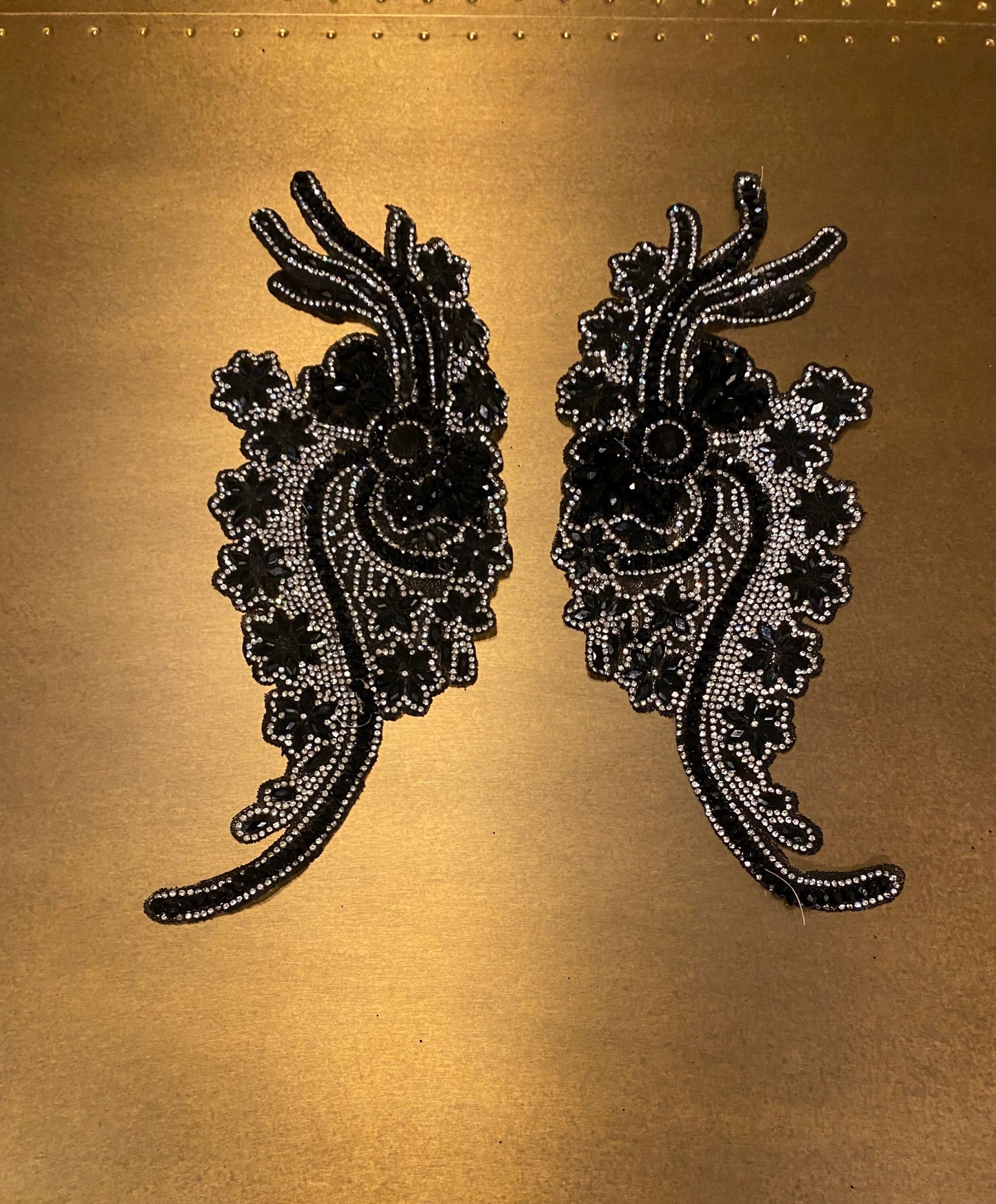 1pair, Diamanté, Beaded Heat Seal Motif, Two Part, Left, Right, 30cm