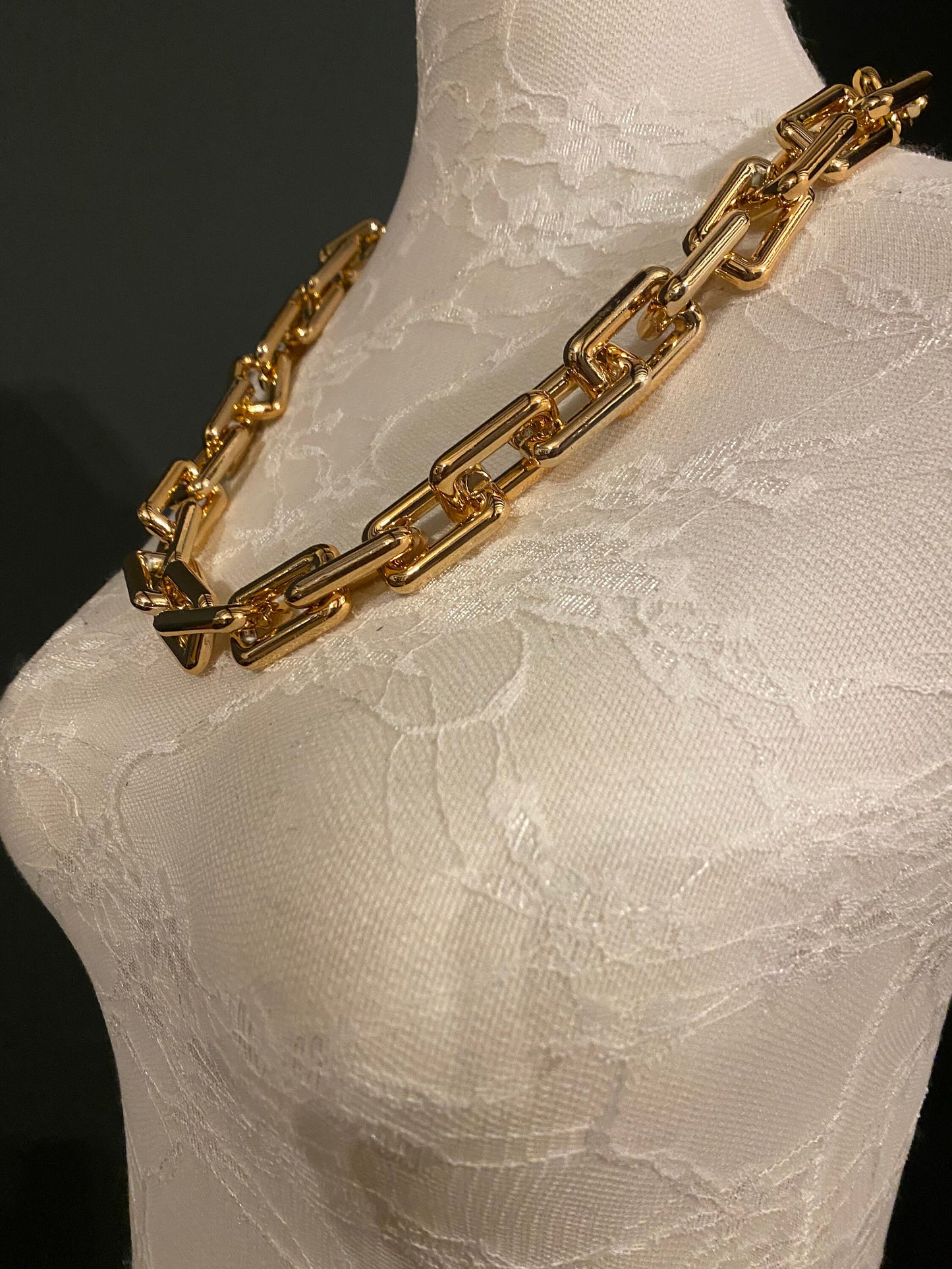 Rose Gold Chain Link Necklace, Chunky Rectangle, Lightweight