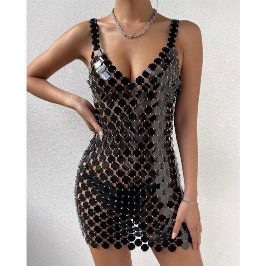 Embellished mini dress, Black Discs, Fashionable Dress