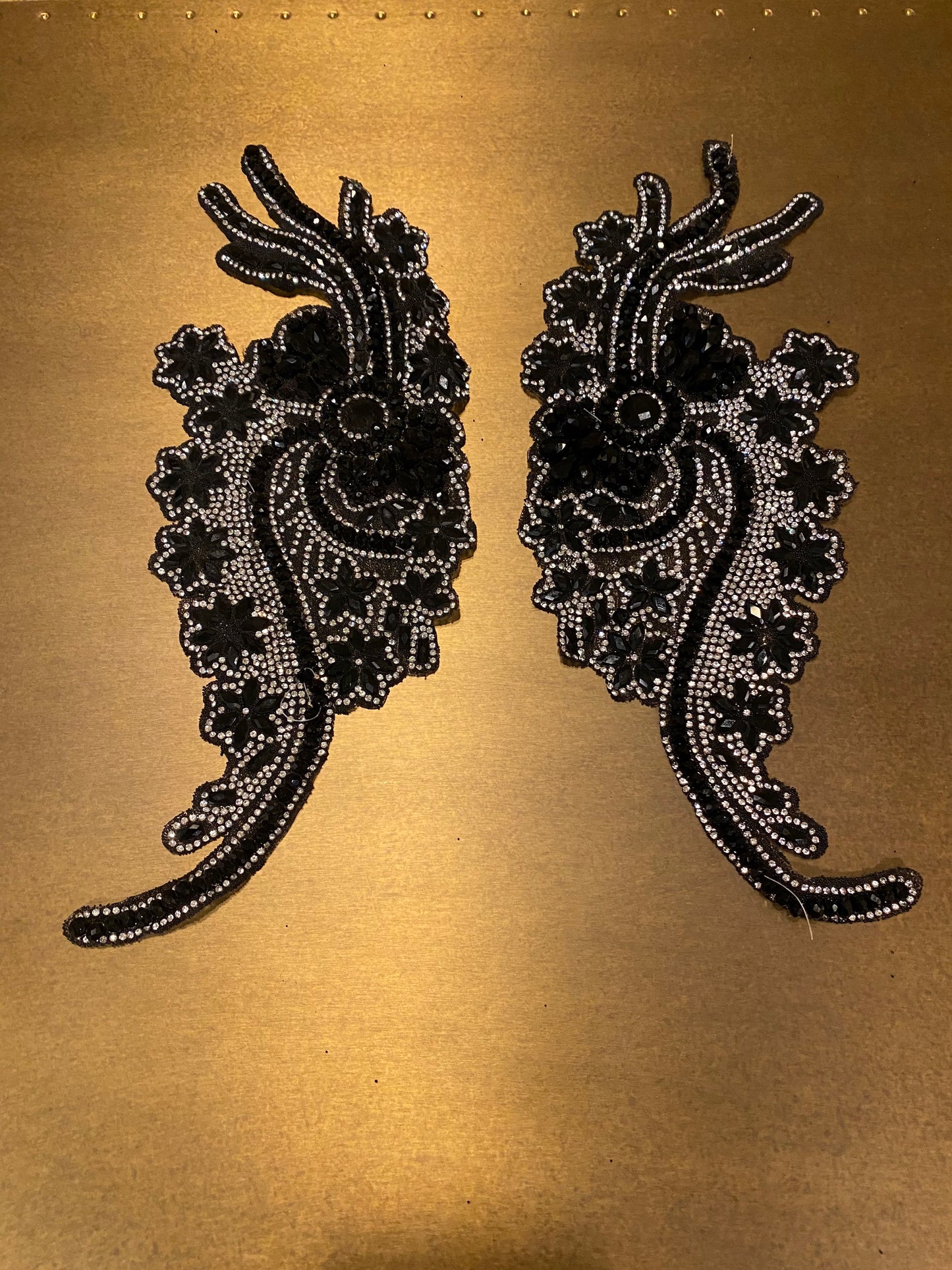 1pair, Diamanté, Beaded Heat Seal Motif, Two Part, Left, Right, 30cm