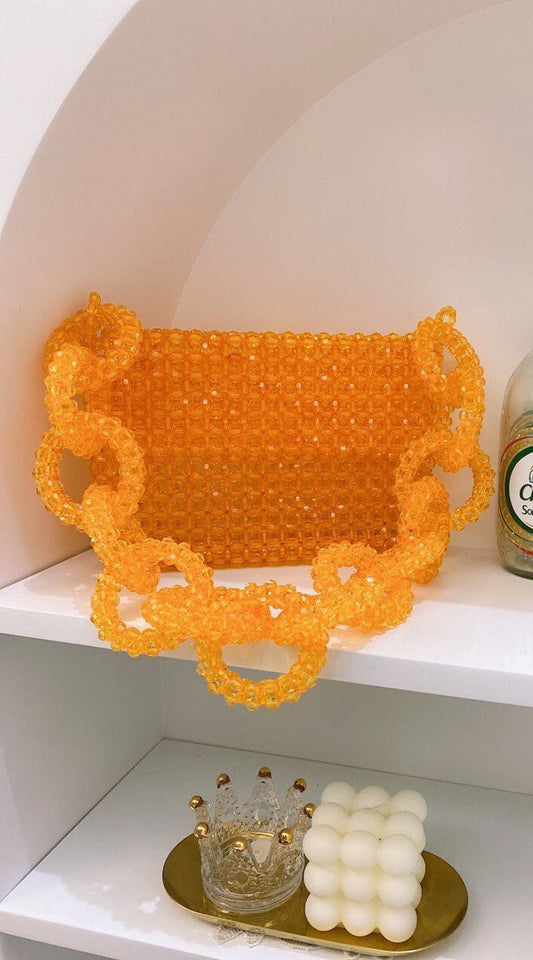 Crystal Bead Handbag, Orange Beads, Handmade, Handbag, Fan Accessory Collection