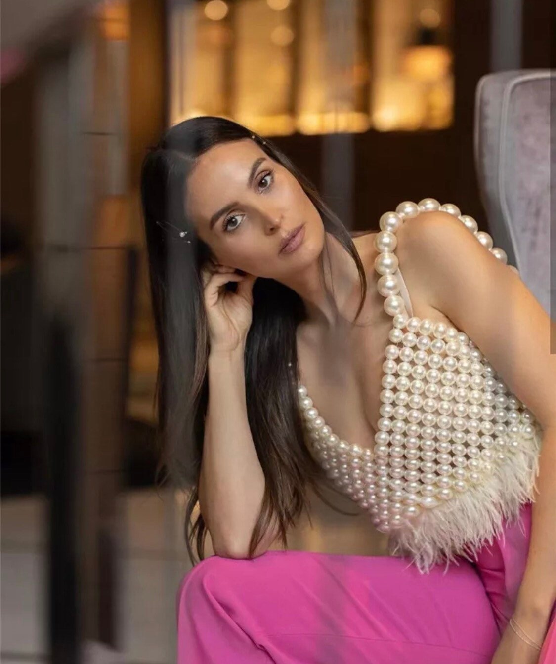 Pearl Vest Top, Pearl Body Chain, Luxurious Pearls, Feather Detail, UK 6-12, FAN Fashion Collections, 2024 Fashion