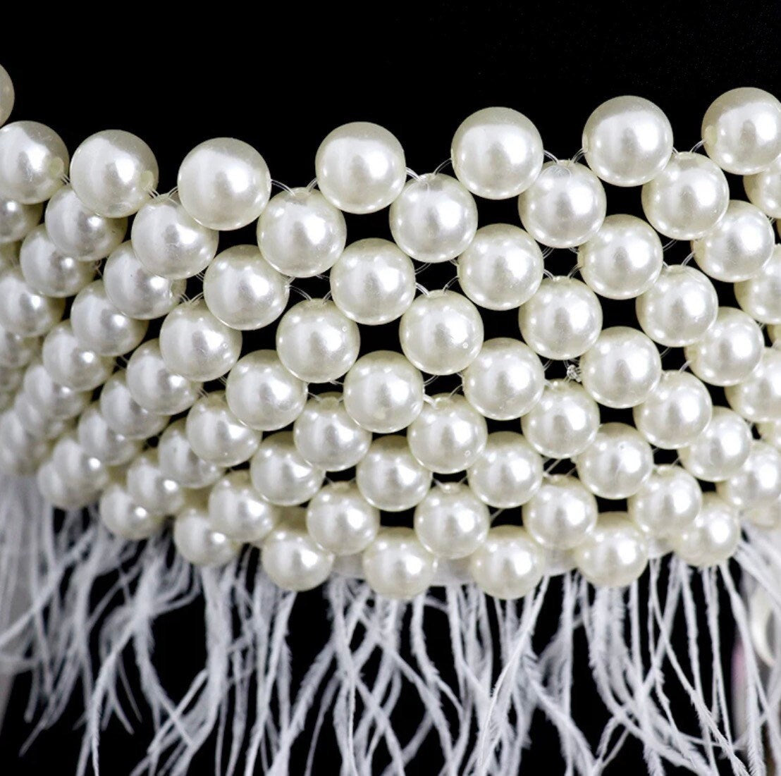 Pearl Vest Top, Pearl Body Chain, Luxurious Pearls, Feather Detail, UK 6-12, FAN Fashion Collections, 2024 Fashion