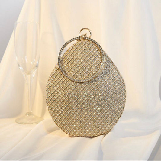 Diamanté Handbag, Evening Handbag, Fashionable Handbag, Silver, Gold, Black, Rhinestone Ring Handle