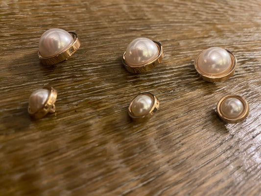 3pcs, Gold Metal Pearl Buttons, 18L, 12mm, 18mm, High Quality Metal Base, Gold, Pearl, Shank Button