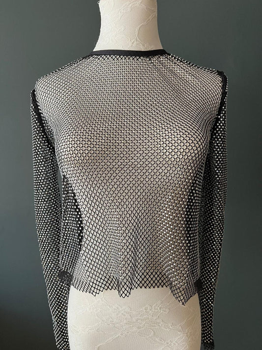 Fishnet Diamanté Top, Rhinestone Top, See Through Top, Fan Fashion Exclusives Range, UK Sizes 6-12