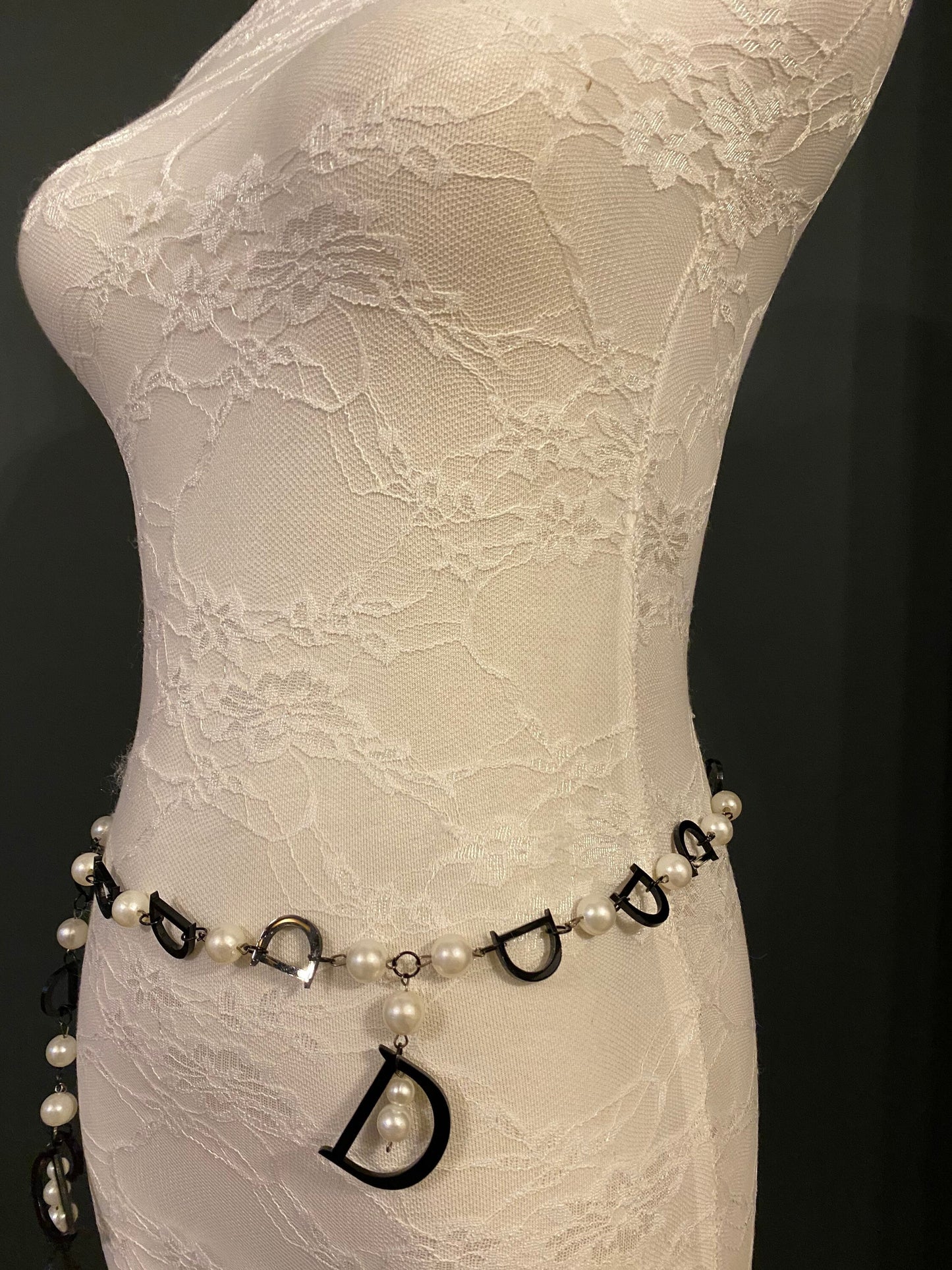 X-long Belt, D Belt, Pearls, Black, Cream Pearl Belt, UK 2-32