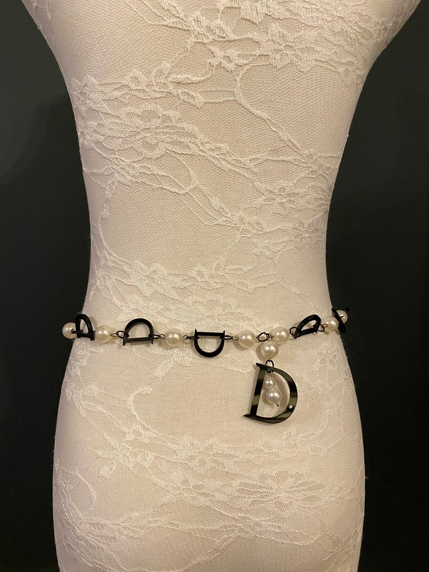 X-long Belt, D Belt, Pearls, Black, Cream Pearl Belt, UK 2-32