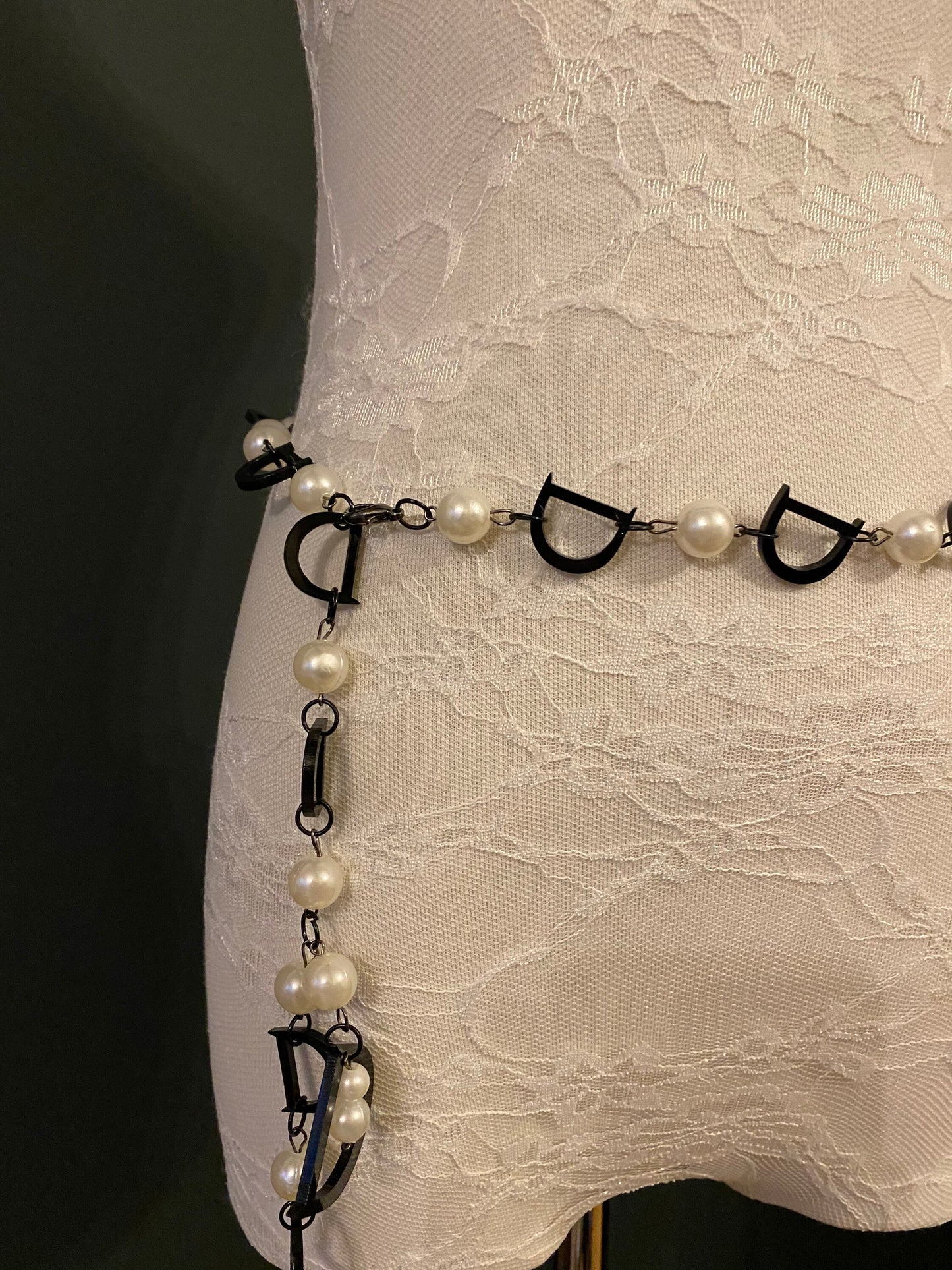 X-long Belt, D Belt, Pearls, Black, Cream Pearl Belt, UK 2-32