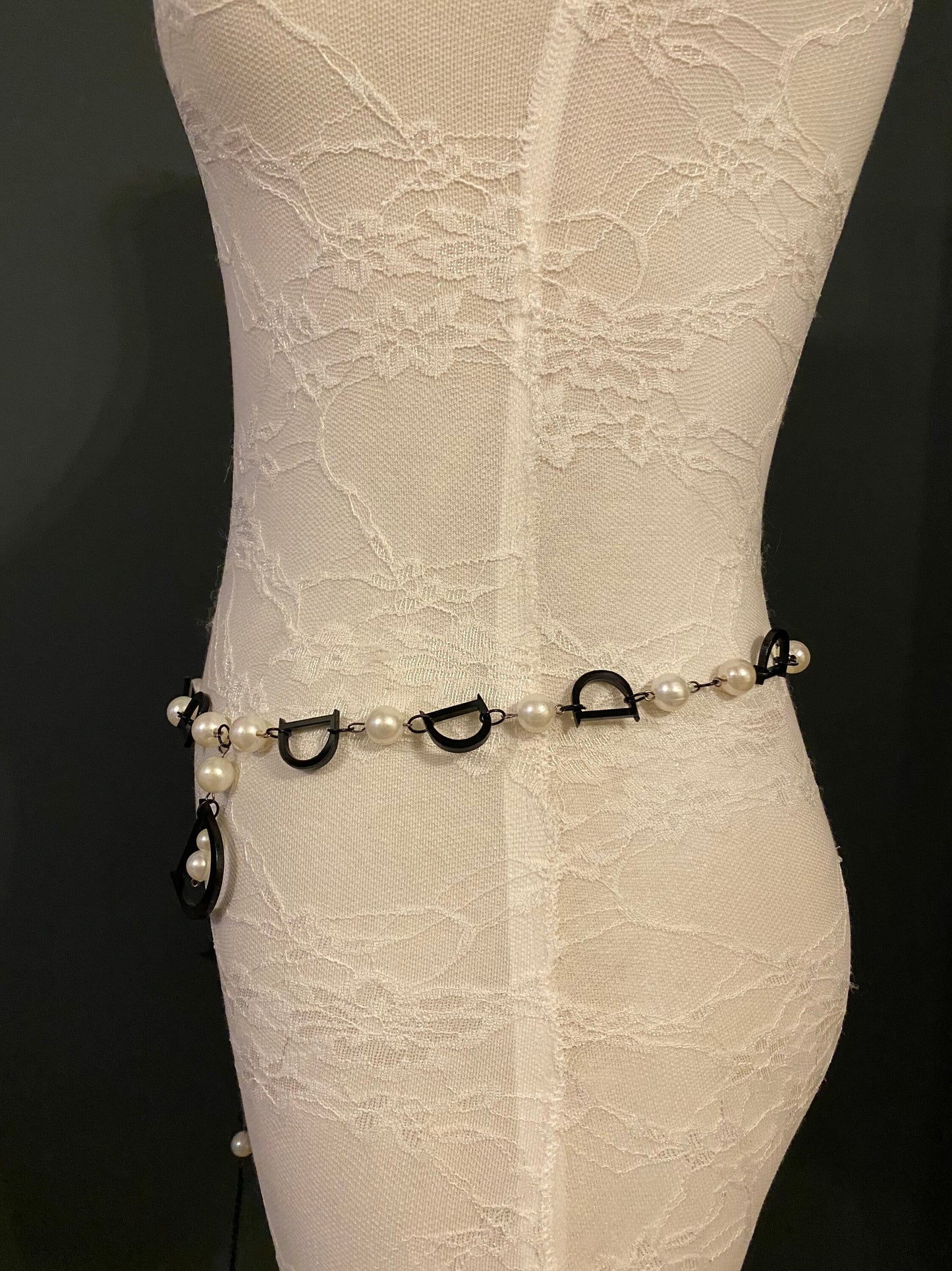 X-long Belt, D Belt, Pearls, Black, Cream Pearl Belt, UK 2-32