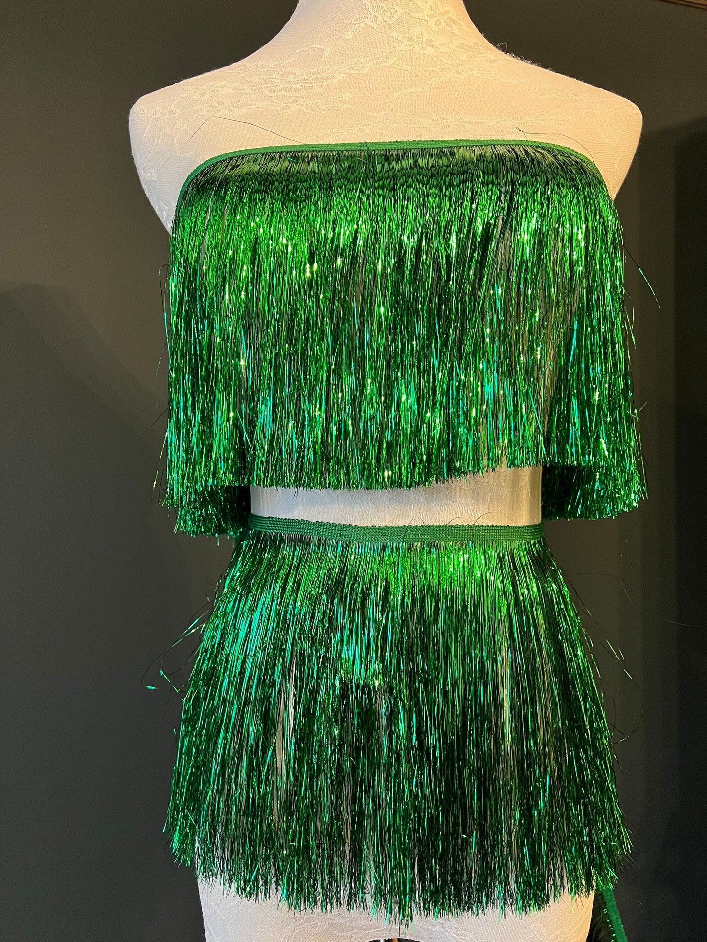 Jade Green Tinsel Fringe, 8" Wide, Costume Trimming, 17 colour options