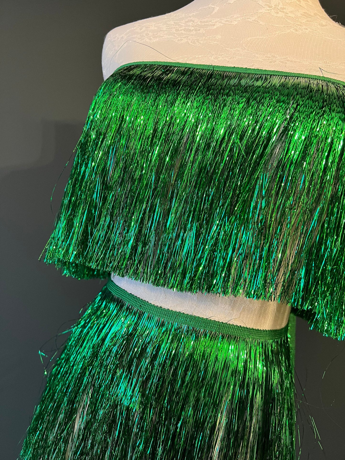 Jade Green Tinsel Fringe, 8" Wide, Costume Trimming, 17 colour options