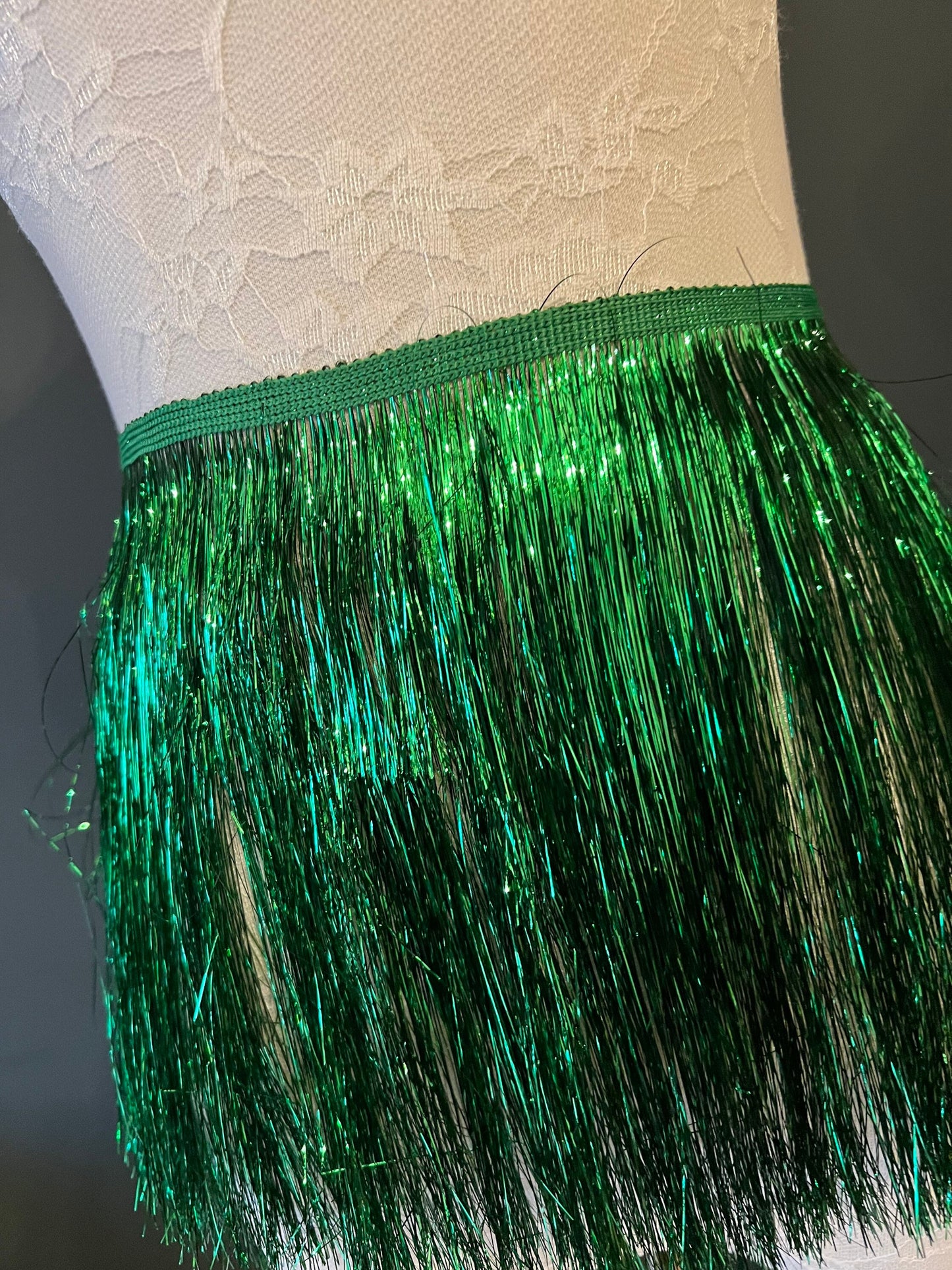 Jade Green Tinsel Fringe, 8" Wide, Costume Trimming, 17 colour options
