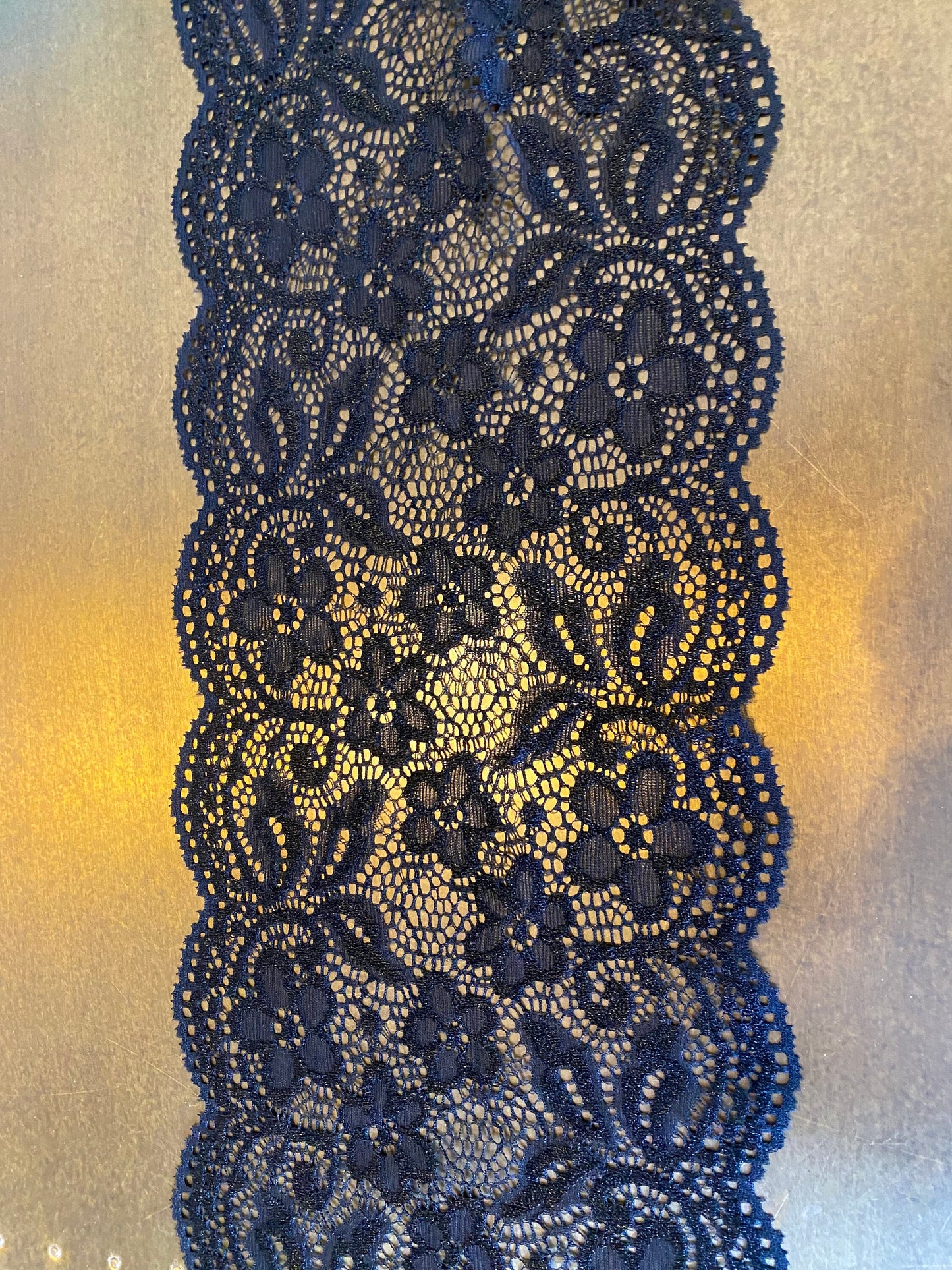 Black Floral Stretch Lace, 6” Wide, Lingerie & Dress Trim