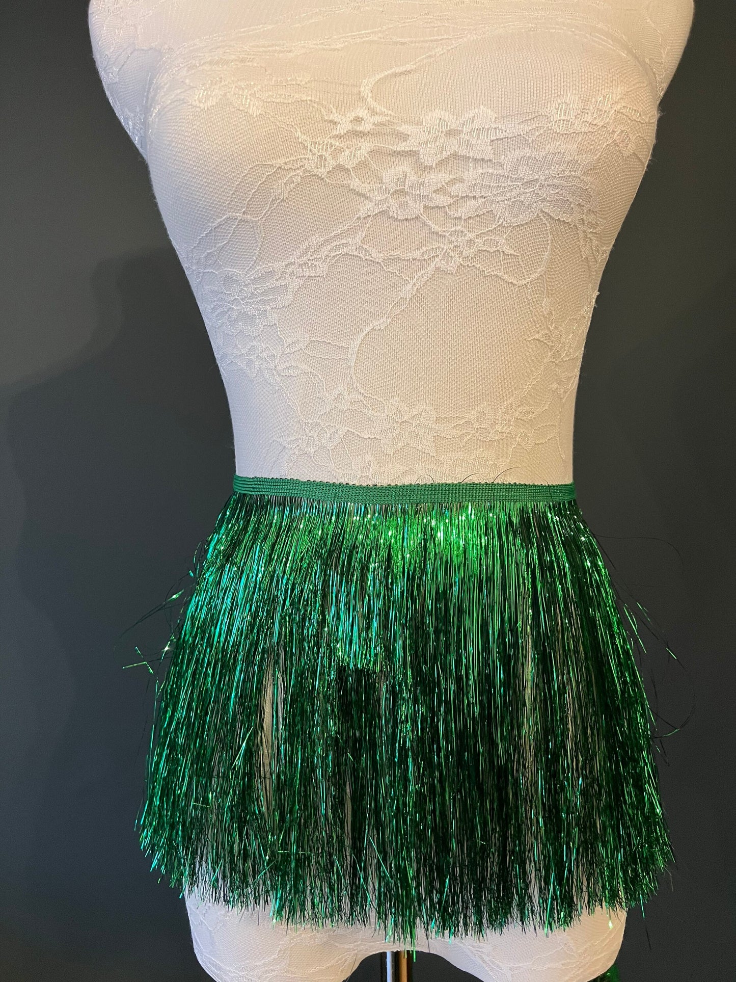 Jade Green Tinsel Fringe, 8" Wide, Costume Trimming, 17 colour options