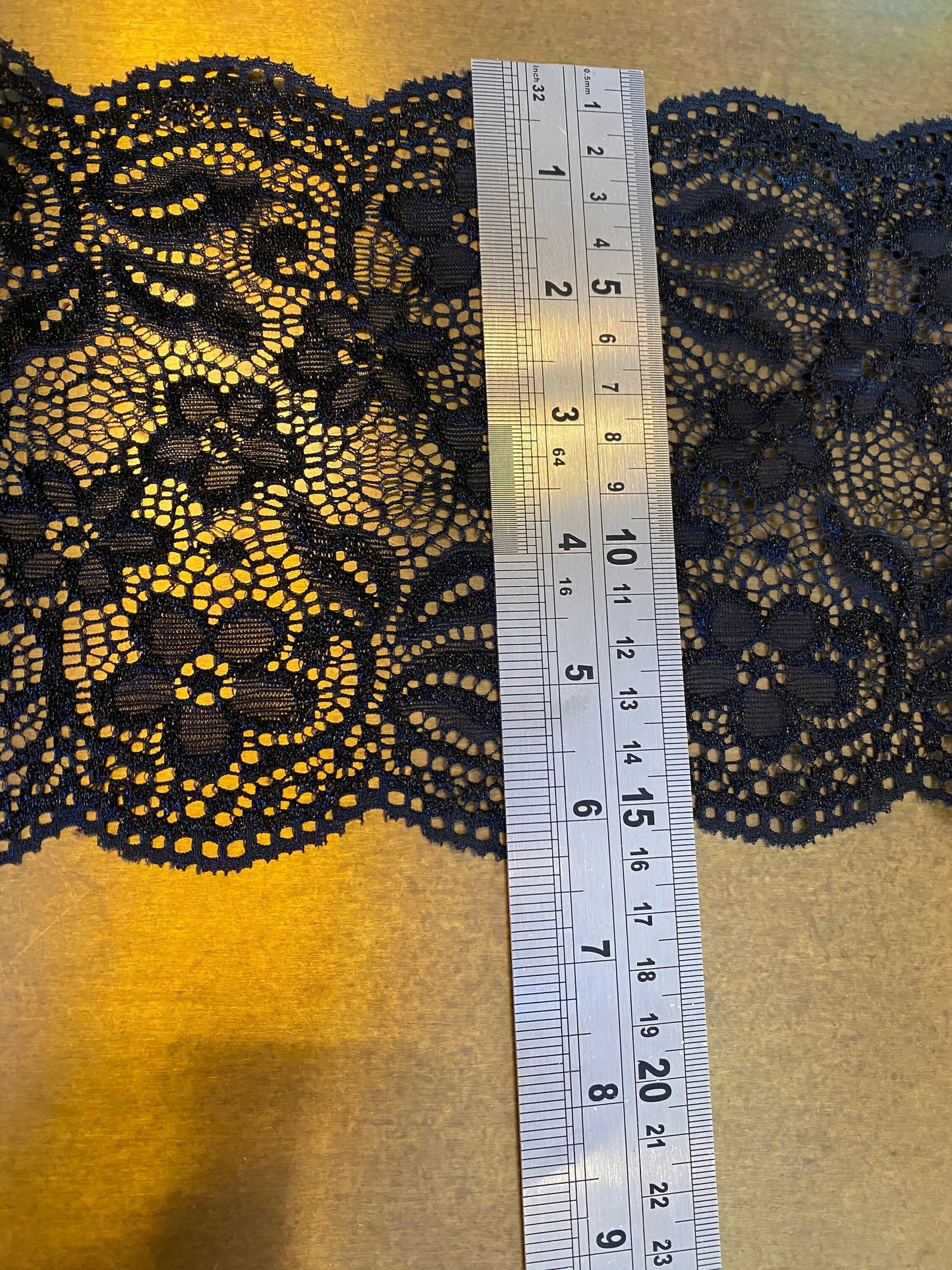 Black Floral Stretch Lace, 6” Wide, Lingerie & Dress Trim