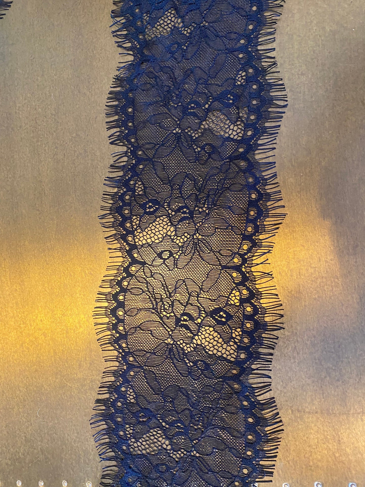 Black Eyelash Lace Trim, 5" Wide, Scalloped Edge, Bridal Lingerie Lace