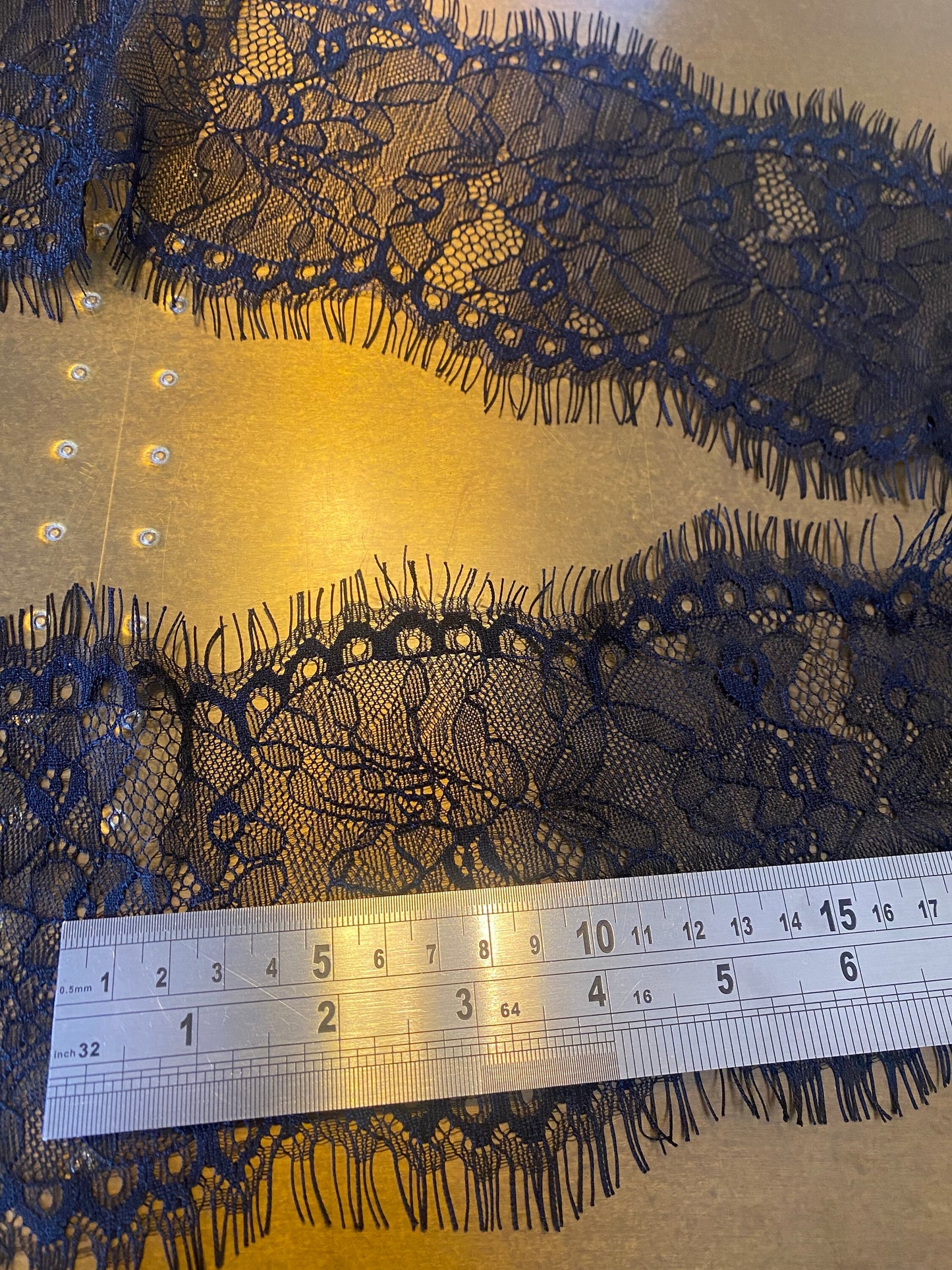 Black Eyelash Lace Trim, 5" Wide, Scalloped Edge, Bridal Lingerie Lace