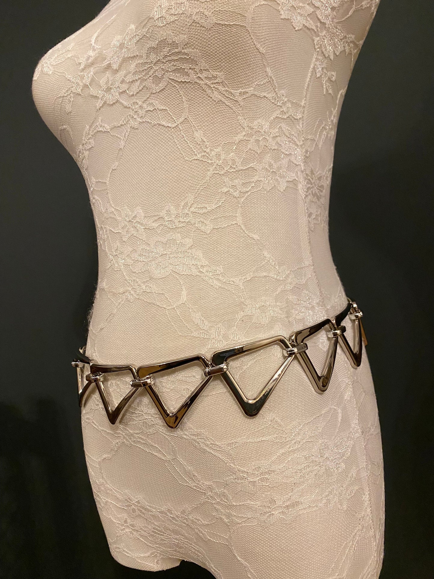 Belt, Triangle Ring Belt, Chain Ring Belt, Silver Belt, Plastic Triangle Belt, Handmade, Fashion Belt, Accessory, Swimwear, UK Sizes 2-36