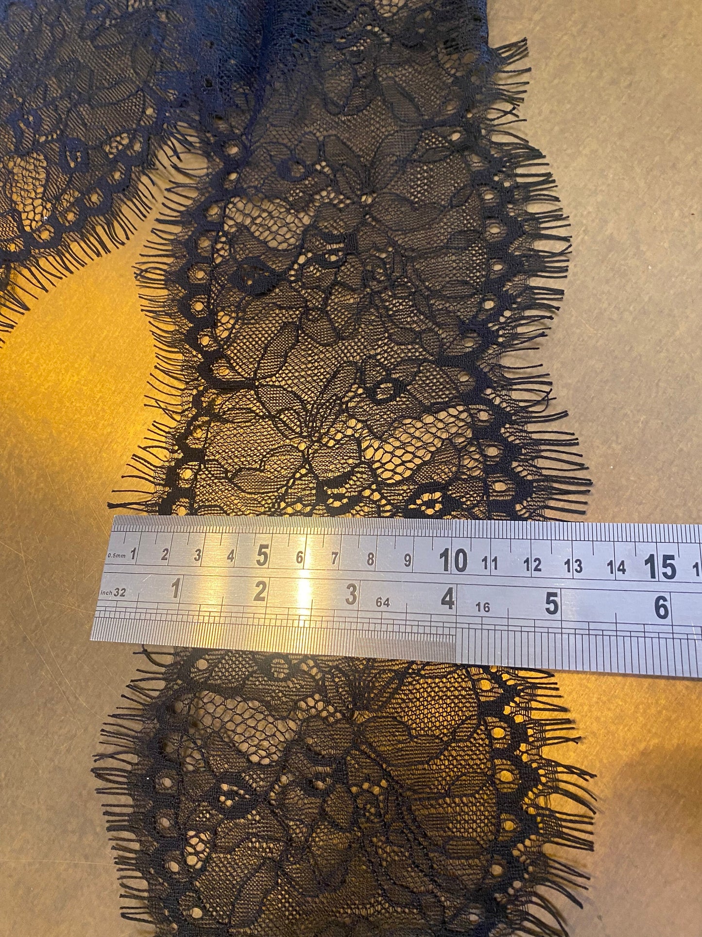 Black Eyelash Lace Trim, 5" Wide, Scalloped Edge, Bridal Lingerie Lace