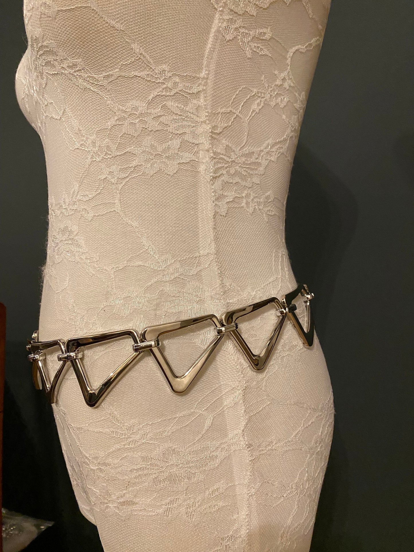 Belt, Triangle Ring Belt, Chain Ring Belt, Silver Belt, Plastic Triangle Belt, Handmade, Fashion Belt, Accessory, Swimwear, UK Sizes 2-36