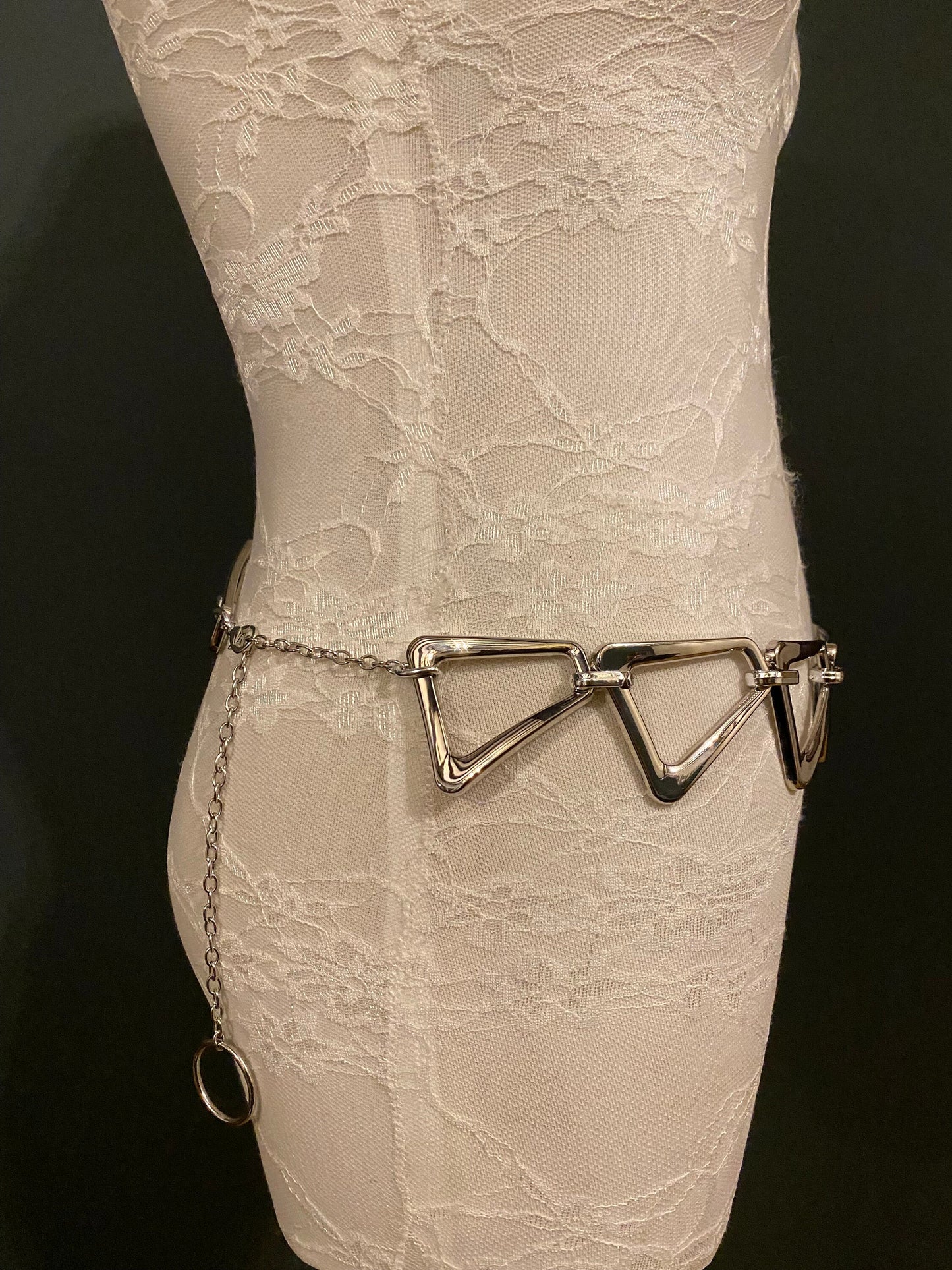 Belt, Triangle Ring Belt, Chain Ring Belt, Silver Belt, Plastic Triangle Belt, Handmade, Fashion Belt, Accessory, Swimwear, UK Sizes 2-36