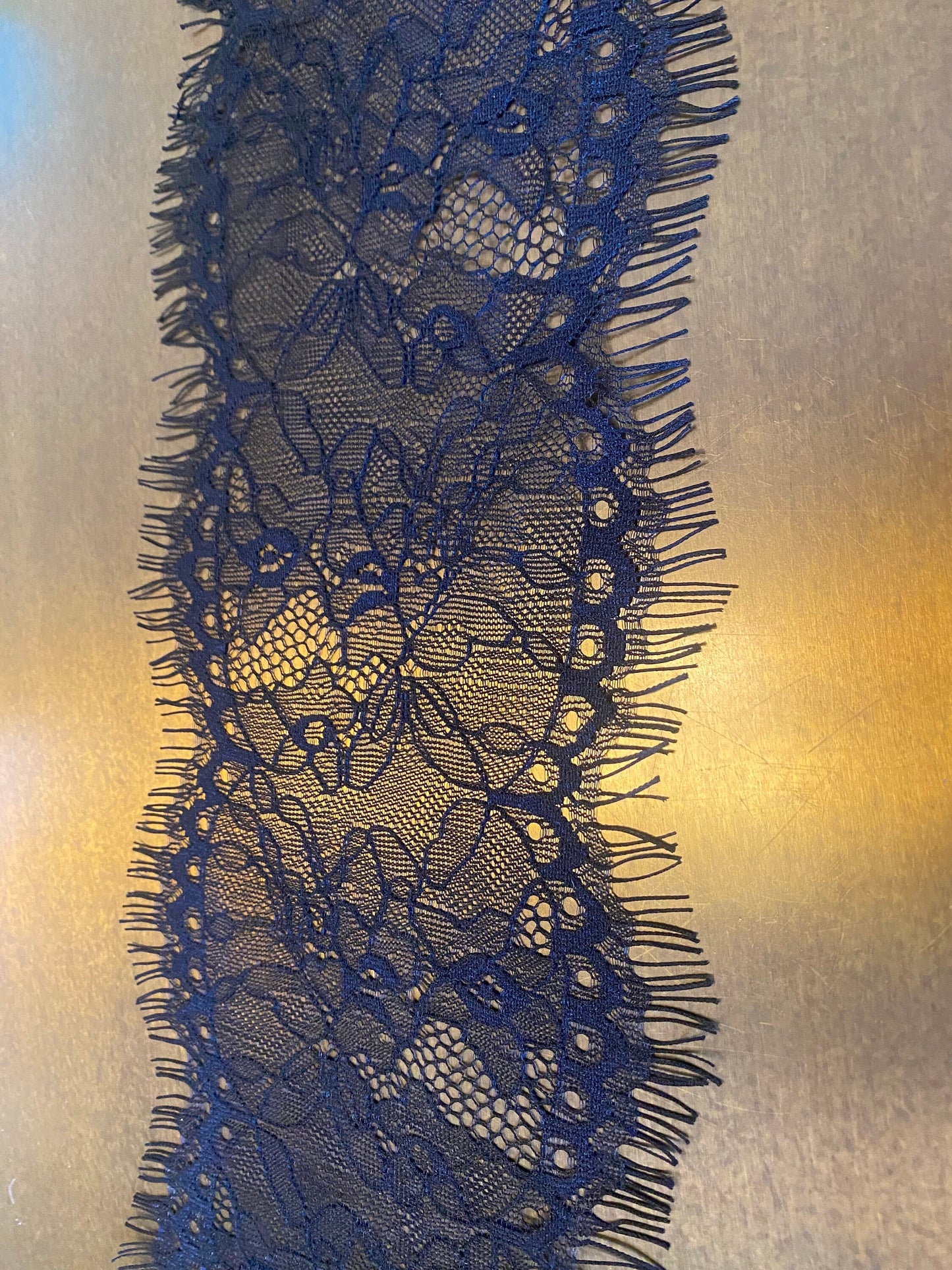 Black Eyelash Lace Trim, 5" Wide, Scalloped Edge, Bridal Lingerie Lace