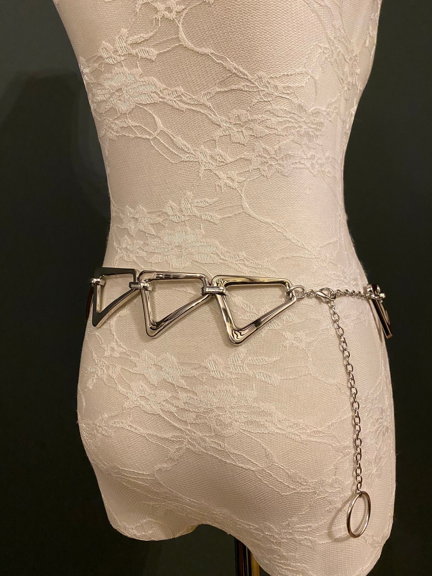 Belt, Triangle Ring Belt, Chain Ring Belt, Silver Belt, Plastic Triangle Belt, Handmade, Fashion Belt, Accessory, Swimwear, UK Sizes 2-36