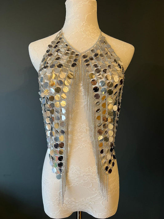Festival Body Jewellery, Silver, Gold, Mirror Discs, Fashion Top, Gold, Silver, Iridescent, FAN Fashion Collection